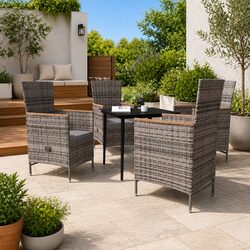 Garden Dining Set 5 Piece Outdoor Furniture Table Chairs Cushions Grey Patio