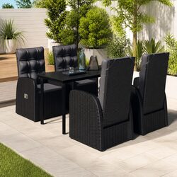 5 Piece Garden Dining Set Outdoor Patio Table Chairs with Cushions Black
