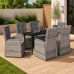 Outdoor Patio 7 Piece Dining Set with Grey Rattan Chairs