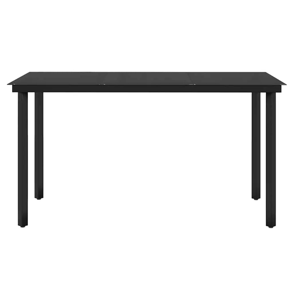 5 Piece Outdoor Garden Dining Set Black Rattan Chairs Glass Table Removable Cushions
