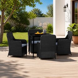 5 Piece Garden Dining Set Black Outdoor Patio Furniture with Cushions Glass