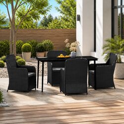 5 Piece Outdoor Dining Set Black Garden Patio Furniture with Cushions Glass