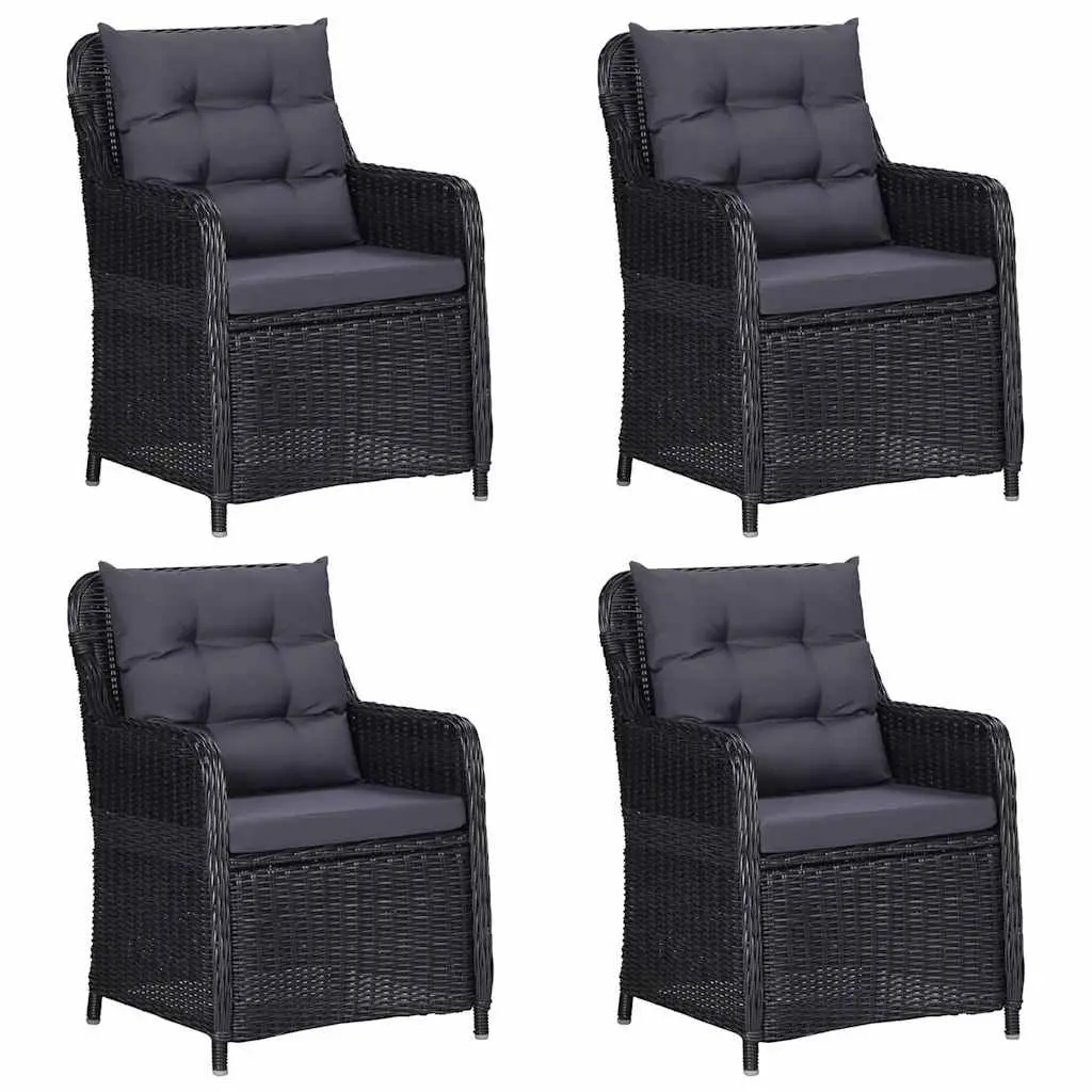 Outdoor Dining Set 5 Piece Black Steel Frame Glass Table PE Rattan Chairs with Cushions