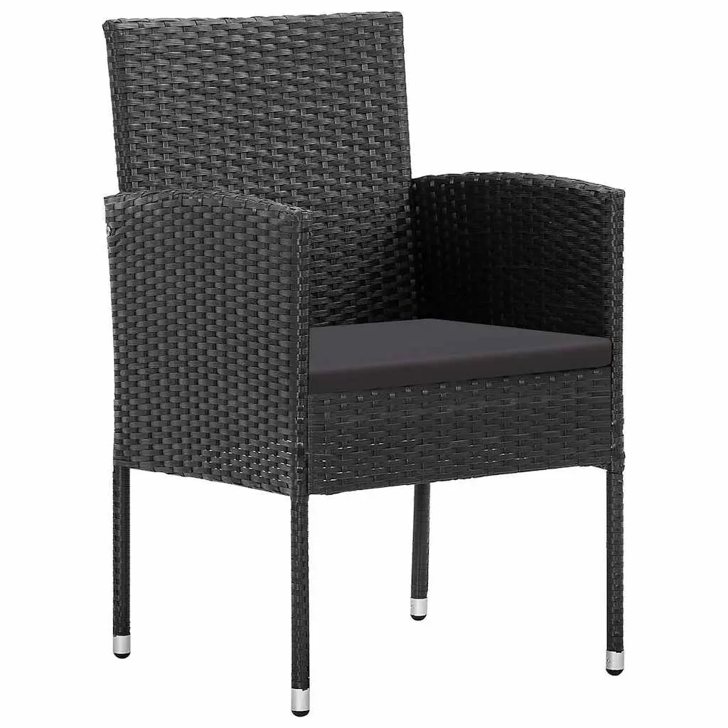 Outdoor Garden Set 3 Piece Black Steel Frame Water-Resistant Rattan Table and Chairs