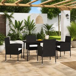 5 Piece Garden Dining Set with Glass Top Steel Frame Outdoor Patio Furniture