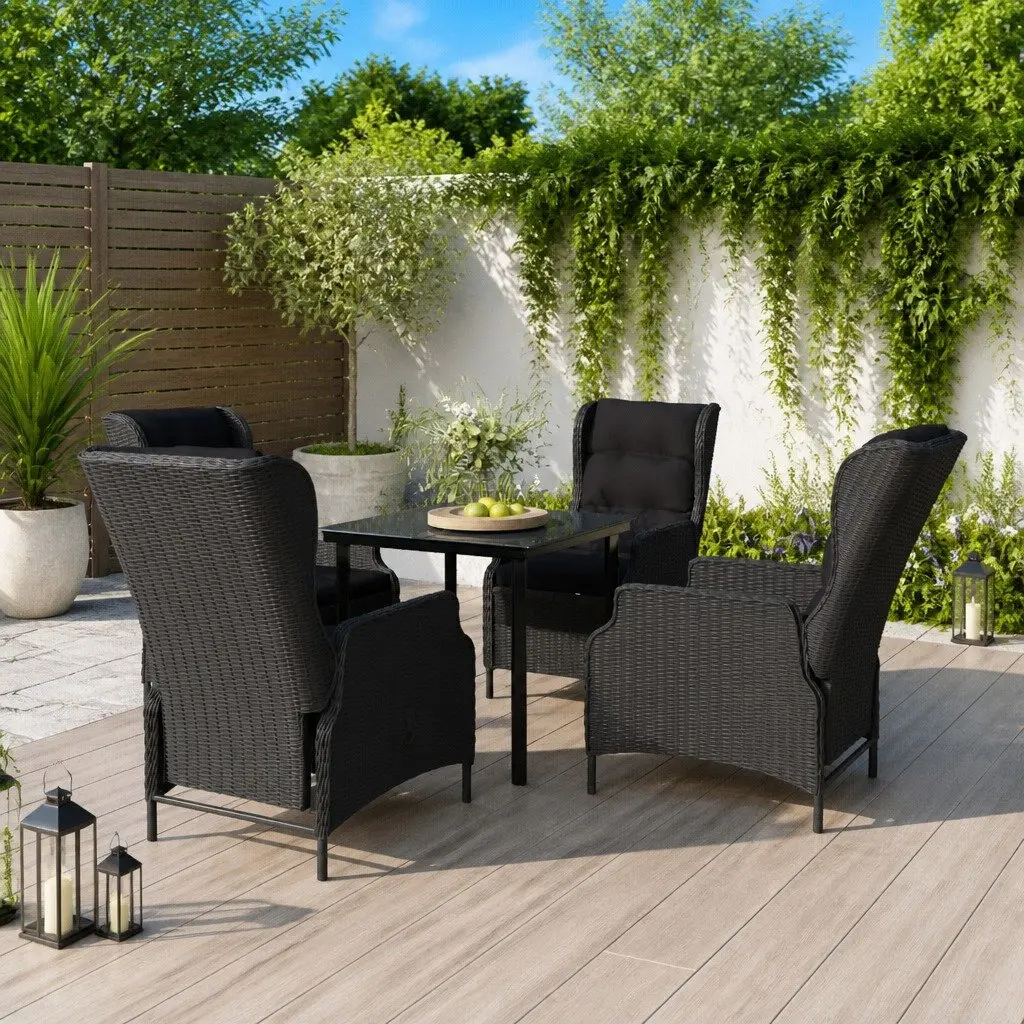 5 Piece Outdoor Dining Set Reclining Chairs Glass Table Garden Patio Furniture