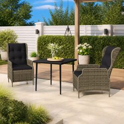 Garden Dining Set 3 Piece Outdoor Furniture Reclining Chairs Glass Table Brown