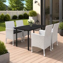 5 Piece Outdoor Dining Set with Glass Table and Rattan Chairs for Patio Comfort
