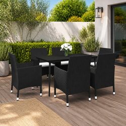 7 Piece Outdoor Dining Set with Cushions Poly Rattan Glass Table Garden