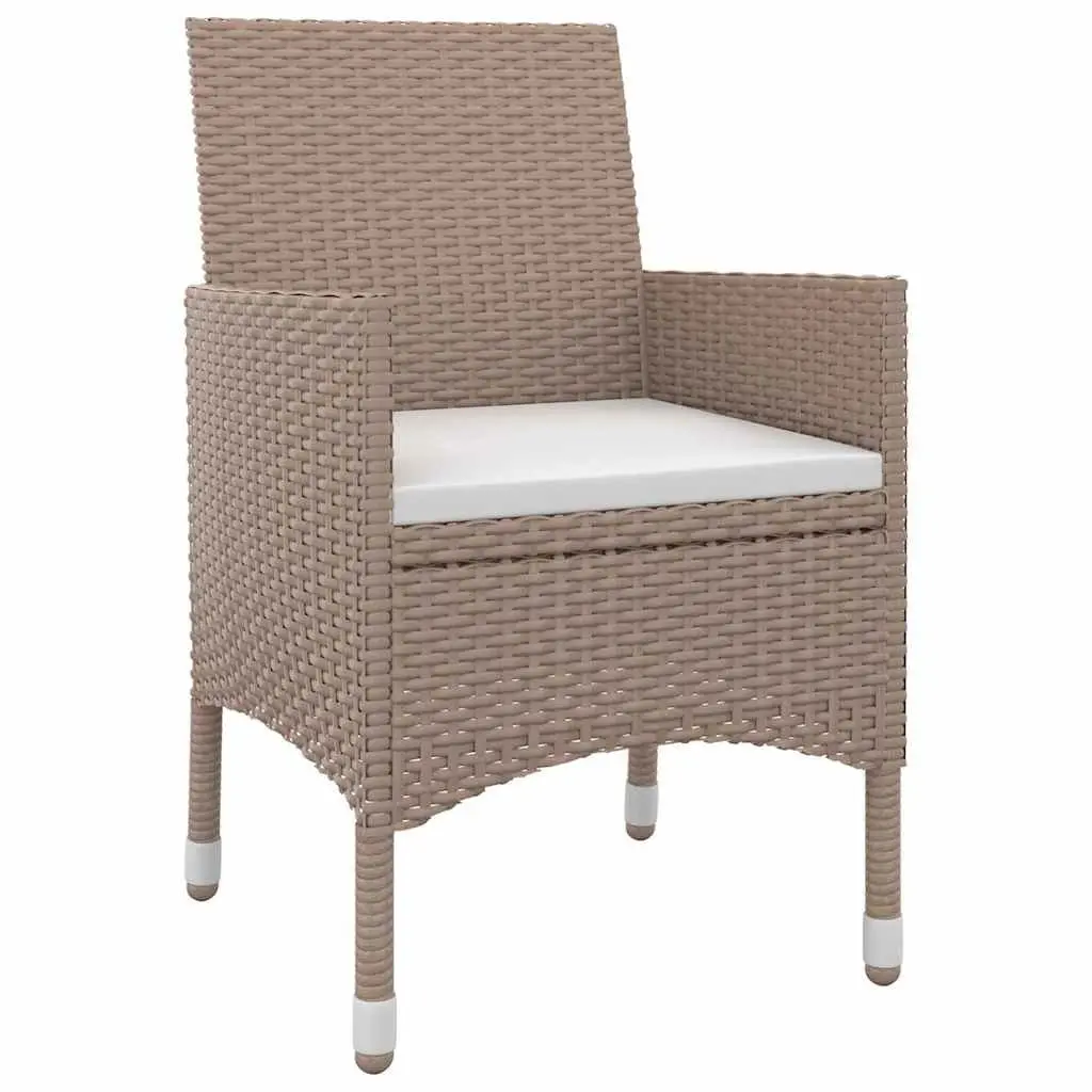 5 Piece Dining Set Outdoor Beige Chairs with Cushions Glass Table Poly Rattan Construction