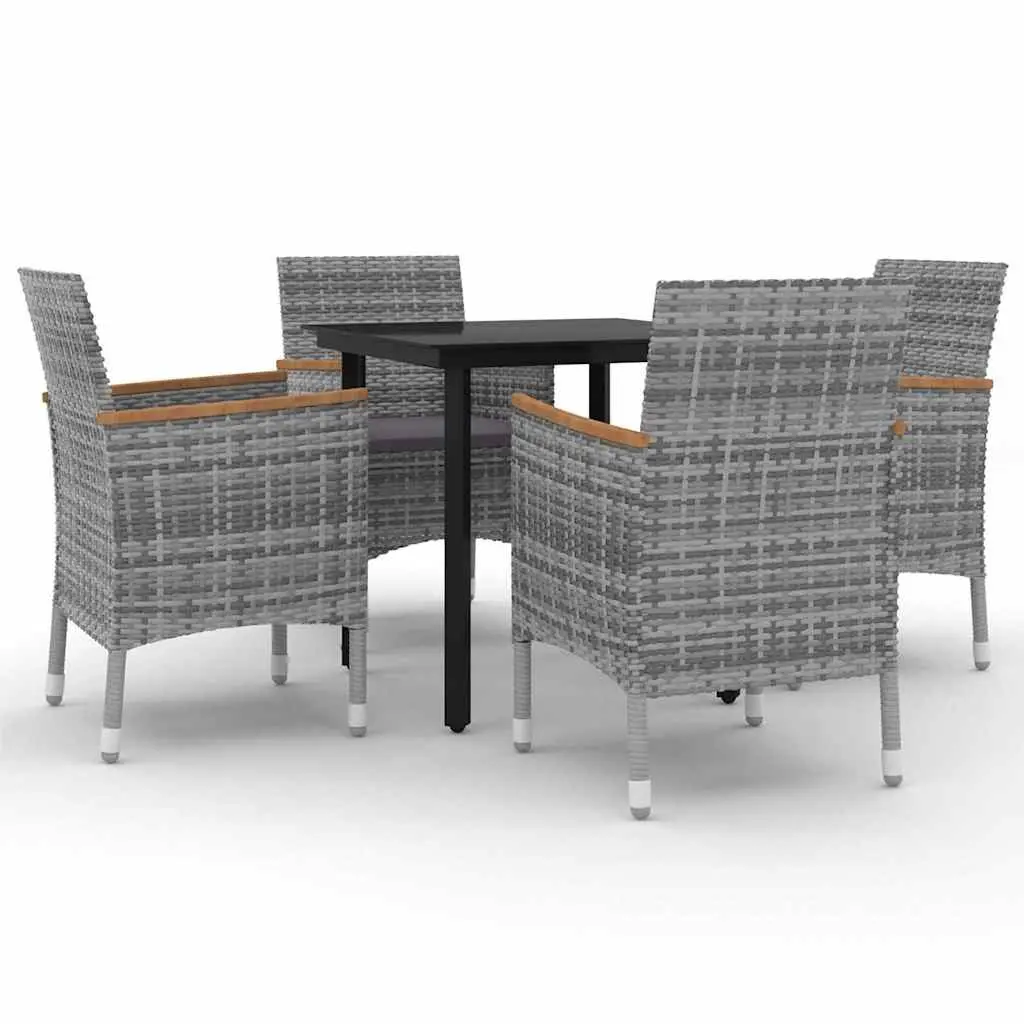 Garden Dining Set 5 Piece Outdoor Furniture Grey Weather Resistant PE Rattan Chairs Glass Table