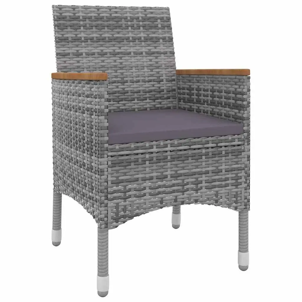 7 Piece Outdoor Dining Set Grey PE Rattan Chairs Glass Table Cushions