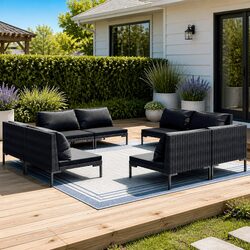 Garden Lounge Set 8 Piece Outdoor Furniture Grey Rattan Patio Sofa with Cushions