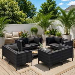 Garden Lounge Set 9 Piece Outdoor Furniture Grey Rattan Sofa with Cushions Patio