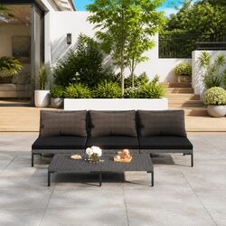 Garden Lounge Set 4 Piece Outdoor Furniture with Cushions Rattan Grey Patio