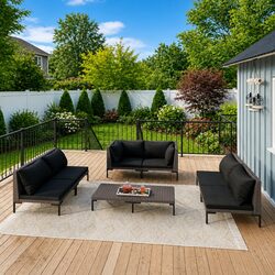 7 Piece Outdoor Garden Lounge Set Grey Rattan Patio Furniture with Cushions