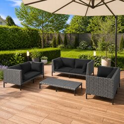 Garden Lounge Set 7 Piece Outdoor Furniture PE Rattan Grey Patio Sofa Cushions