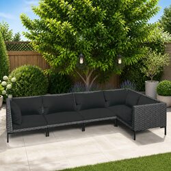 Outdoor Lounge Set 5 Piece Garden Furniture with Cushions Grey Rattan Patio