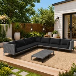 8 Piece Garden Lounge Set Outdoor Furniture Patio Seating Grey Rattan Cushions