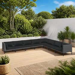 Garden Lounge Set 8 Piece Outdoor Patio Furniture Grey Rattan Sofa with Cushions