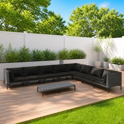 Outdoor Garden Lounge Set 9 Piece Patio Furniture with Cushions Grey Rattan
