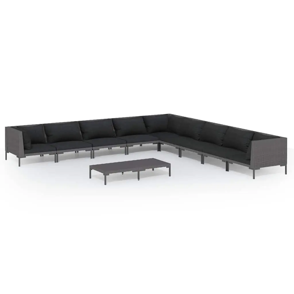 Garden Lounge Set 10 Piece Outdoor Furniture Grey Cushions Durable Poly Rattan