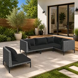 Garden Lounge Set 5 Piece Outdoor Patio Furniture PE Rattan Sofa with Cushions
