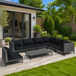 Garden Lounge Set 8 Piece Outdoor Furniture with Cushions Grey Rattan Patio
