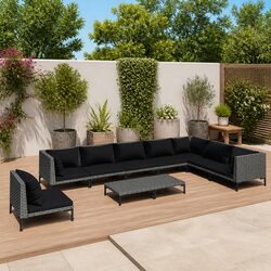 9 Piece Outdoor Lounge Set with Coffee Table & Cushions