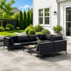 8 Piece Garden Lounge Set PE Rattan Outdoor Patio Furniture with Cushions Grey