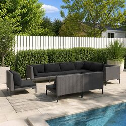 Garden Lounge Set 9 Piece Outdoor Patio Furniture Grey Rattan Sofa with Cushions
