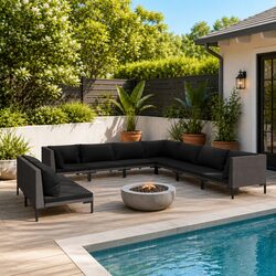 Garden Lounge Set 9 Piece Outdoor Patio Furniture with Cushions Grey Rattan