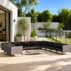 Garden Lounge Set 12 Piece Outdoor Patio Furniture Grey Rattan Sofa Cushions