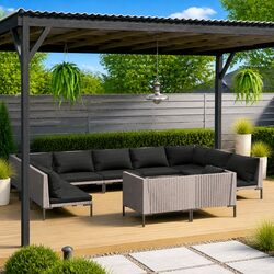 Garden Lounge Set 11 Piece Outdoor Furniture PE Rattan Grey Patio Sofa Cushions