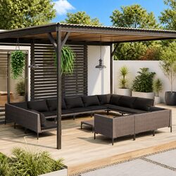 Garden Lounge Set 14 Piece Outdoor Patio Furniture with Cushions Grey Rattan