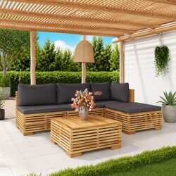 5 Piece Garden Lounge Set with Cushions Solid Wood Outdoor Furniture Patio