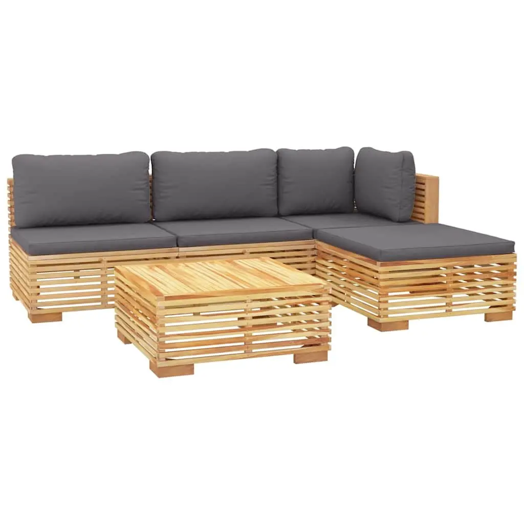 5 Piece Garden Lounge Set Solid Teak Wood Cushions Outdoor Furniture