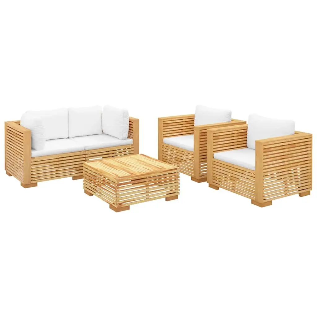 Garden Lounge Set 5 Piece Outdoor Furniture Solid Teak Wood Cushions Brown