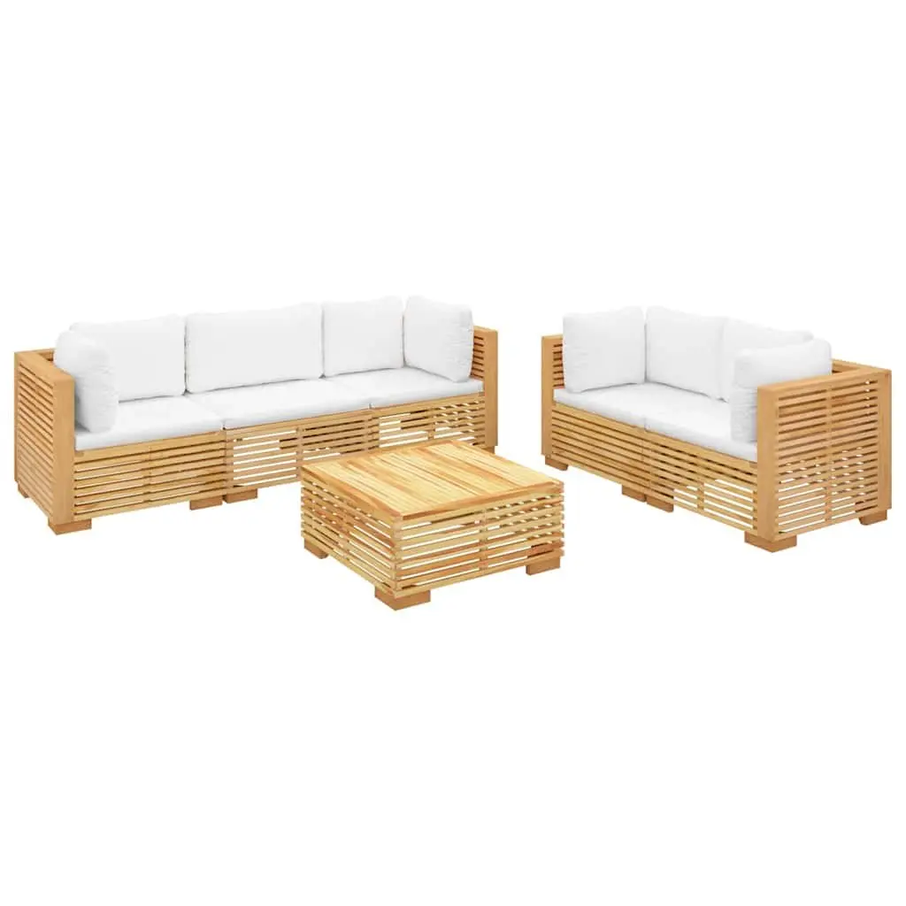 Outdoor Lounge Sofa Set 6 Piece Solid Teak Wood with Cushions Brown