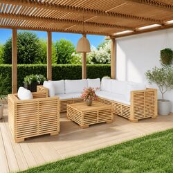 Garden Lounge Set 7 Piece Outdoor Furniture Solid Wood with Cushions Brown