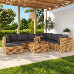 Garden Lounge Set 8 Piece Outdoor Furniture Teak Wood with Cushions Brown