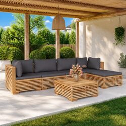 6 Piece Garden Lounge Set with Cushions Outdoor Furniture Teak Wood Brown