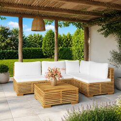 Garden Lounge Set 5 Piece Outdoor Furniture Teak Wood with Cushions Brown