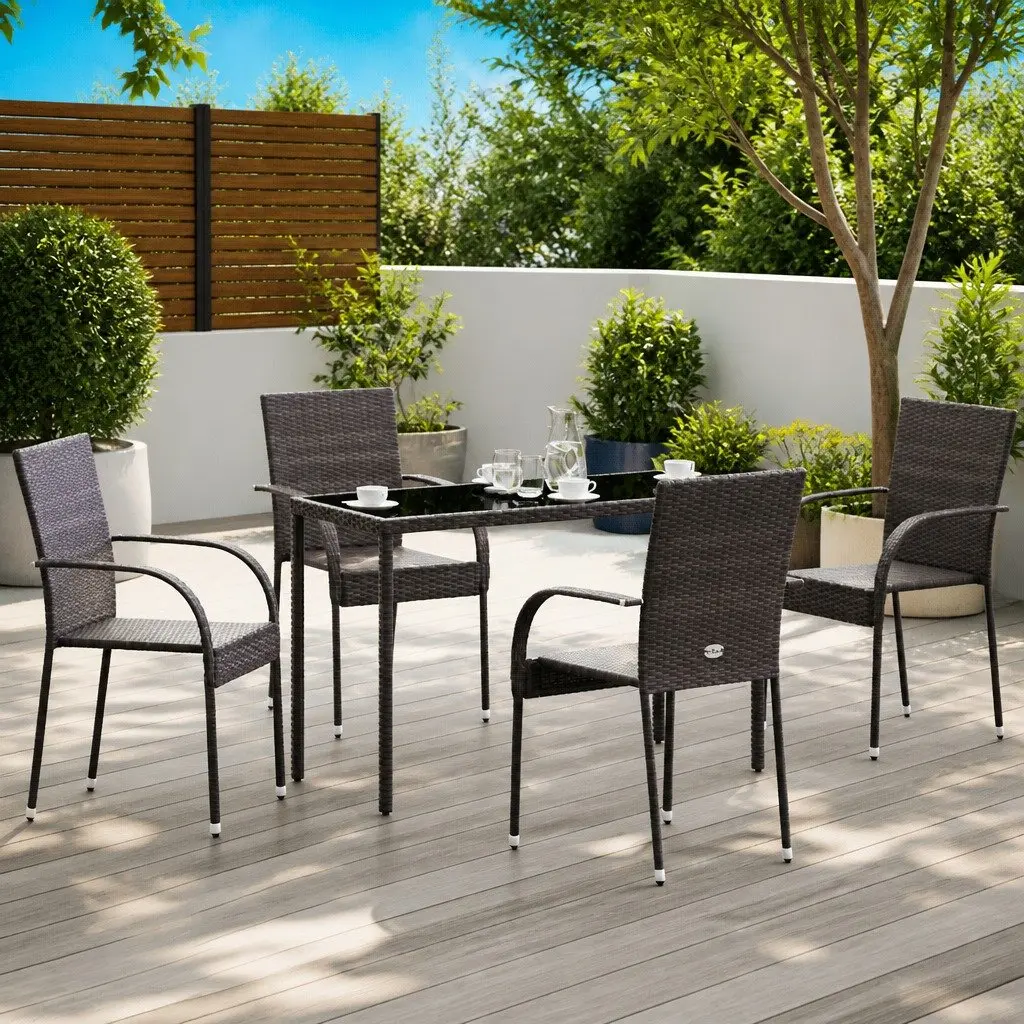 Stackable Outdoor Chairs 4 pcs Water-resistant PE Rattan Powder-coated Steel Frame Brown