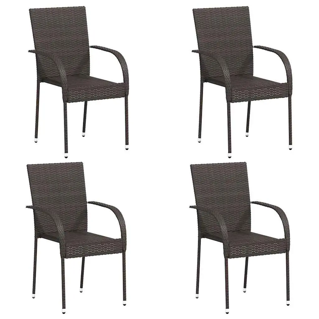 Stackable Outdoor Chairs 4 pcs Water-resistant PE Rattan Powder-coated Steel Frame Brown