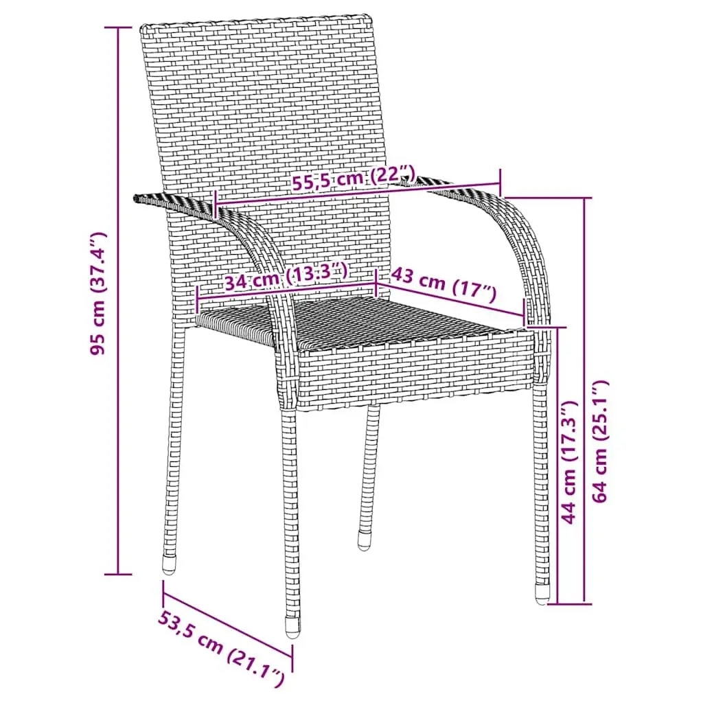 Outdoor Stackable Chairs 6 Piece Set Weather Resistant PE Rattan Powder Coated Steel Frame