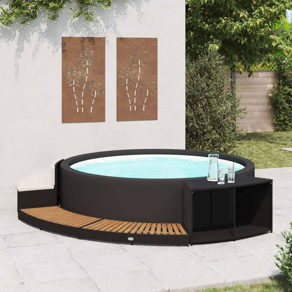 Hot Tub Surround Spa Accessories Poly Rattan Acacia Wood Storage Sofa