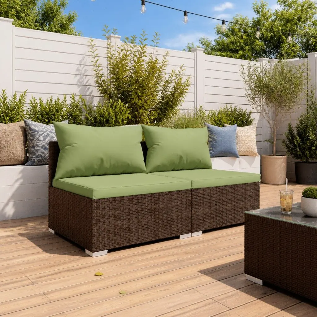 Garden Lounge Set 2 Piece Modular Poly Rattan Patio Furniture with Cushions