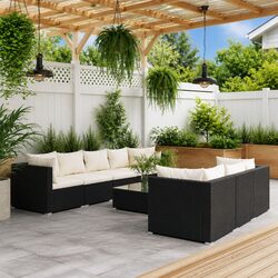 8 Piece Modular Black Garden Lounge Set with Cushions
