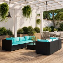 Garden Lounge Set 8 Piece Modular Outdoor Furniture with Cushions Black Rattan